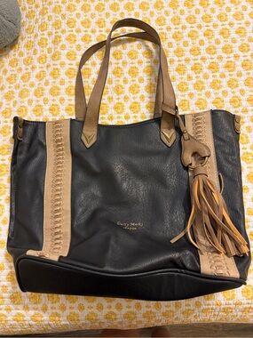 Darcy Marks Black and Tan Tote with Tassel Accent